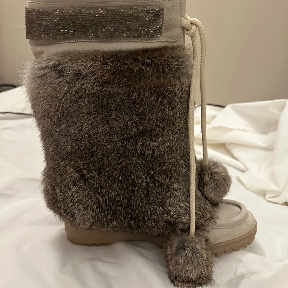 Coach Beige and Brown Rabbit Fur Winter Boots - Picture 6 of 15